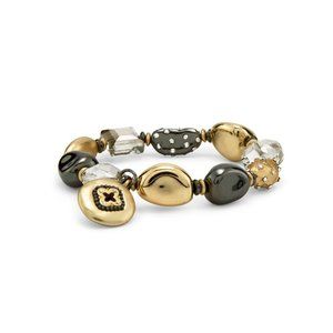 Chico's CELIA STRETCH BRACELET Mixed Metal Stretch Hematite Gold Glass